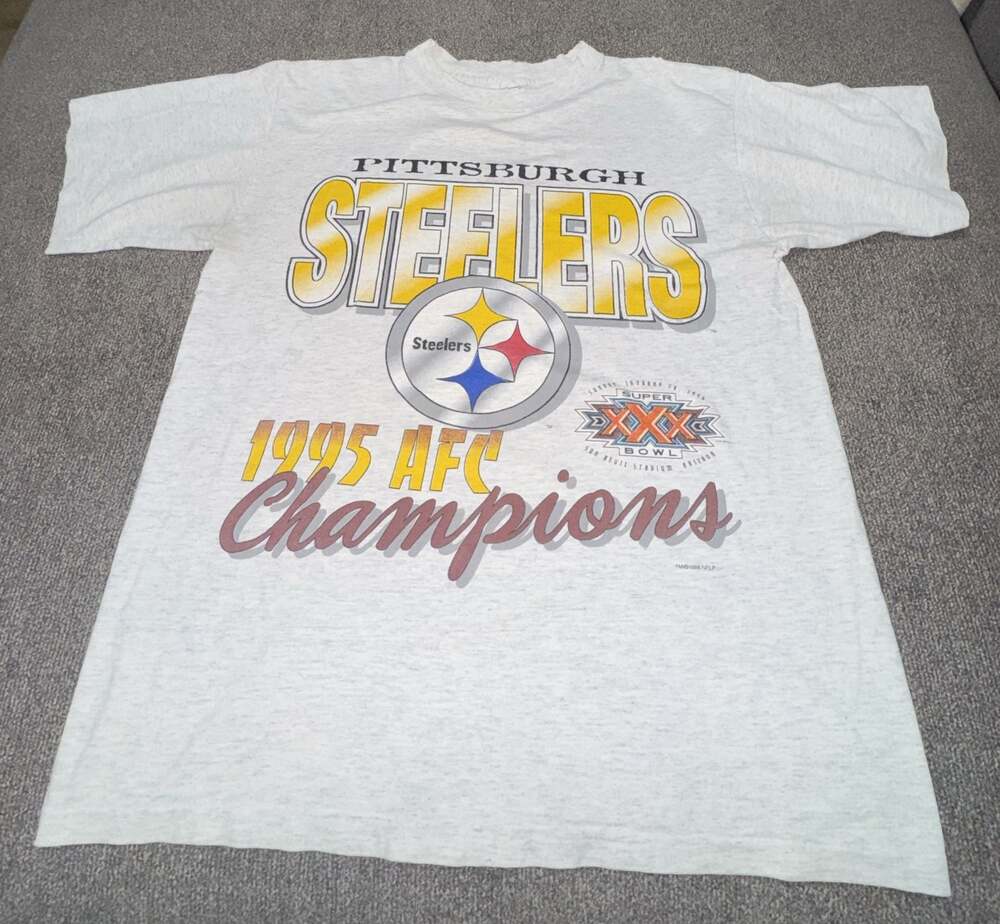 Vintage True-Fan Sportswear Pittsburgh Steelers 1995 AFC Champions TShirt Grey L